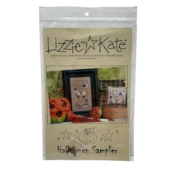 LIZZIE KATE *NEW* Halloween Sampler Cross Stitch Pattern Instruction Cat Charms - Picture 1 of 3